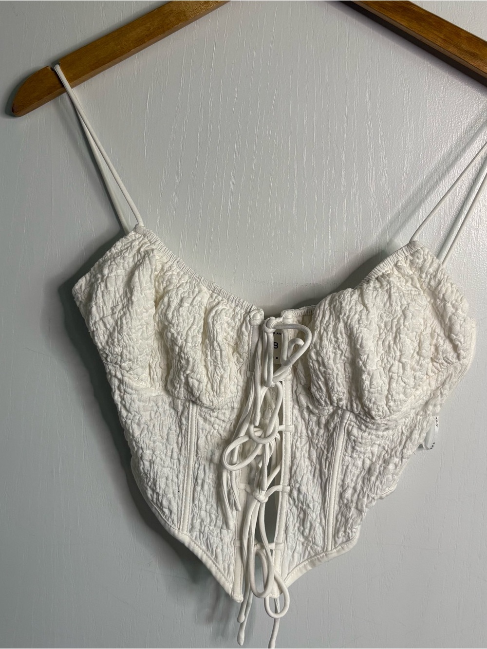 SABO Sz S White Lace-Up Underwired Corset Top Boning Spaghetti Straps Coquette